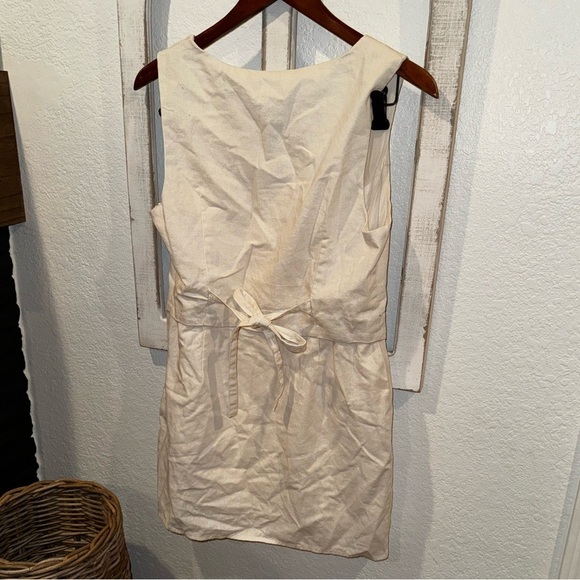 Lush Linen Blend Ivory Tuxedo Inspired Vest Mini Dress with Tie Back Size Large - Picture 4 of 6